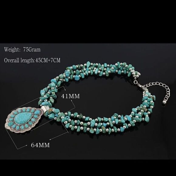 Bohemian Western Natural Turquoise Chubby Drop Pendant Necklace - Picture 4 of 4